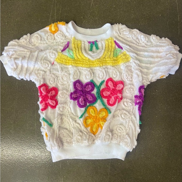 Vintage 80s Damze Springtime Floral Chenille Crew Neck Short Sleeve Sweatshirt - Picture 7 of 7